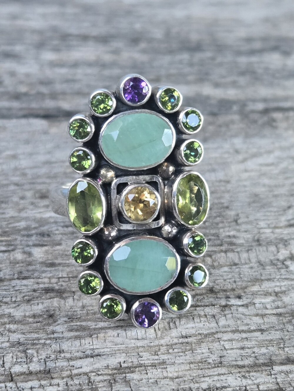 Nicky Butler 925 Sterling Silver Designer Emerald Amethyst Peridot Citrine Ring